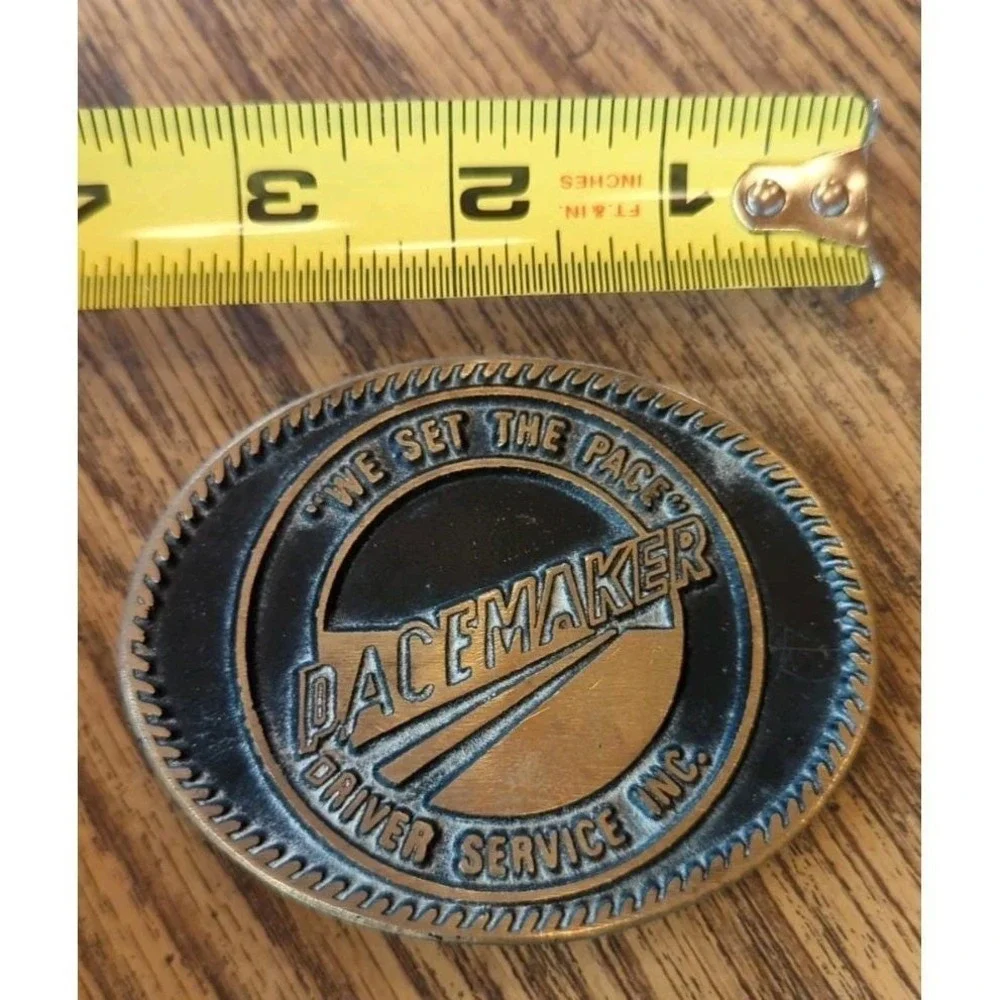 Vintage Pacemaker Belt Buckle We Set The Pace Driver Service‎ Inc. Solid Brass